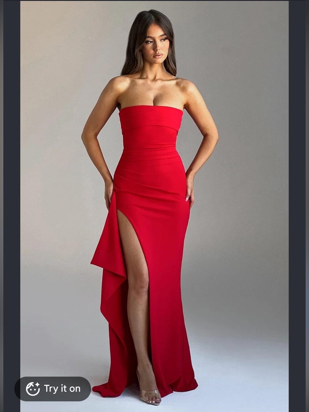 Babyboo Zafira Red Strapless Ruched Thigh Slit Maxi Formal Dress S NWT - Picture 4 of 11